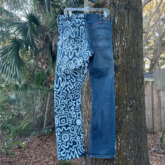Trippy Hand Painted Abstract Pattern Jeans - Picture 3 of 10